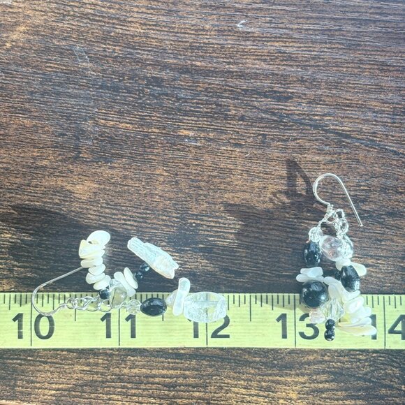 VTG Sterling Silver 925 Multi Gemstone Dangle Earrings Size 2.25" Length - Picture 7 of 8